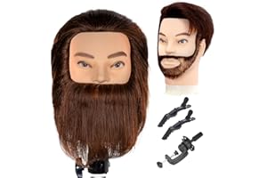 Male Mannequin Head with Human Hair 12” Barber Mannequin Head 100% Training Head for Hair Cutting Styling Practice Head for Hairdresser with Clamp Stand(Brown Beard)