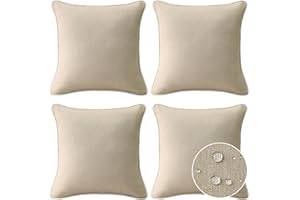 UNIMATTA Decorative Outdoor Water Repellent Throw Pillows with Inserts, Set of 4, 18" x18" Pillows for Patio, Backyard, Bed, Couch, and Patio Furniture, Tan