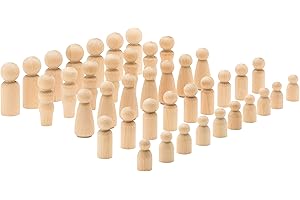 Woodpeckers Wood Peg People Set, 40 Piece Wood Peg Family (Peg People: Dad, Mom, Angel, Child, Baby) Unfinished Wooden Figurines for Crafting