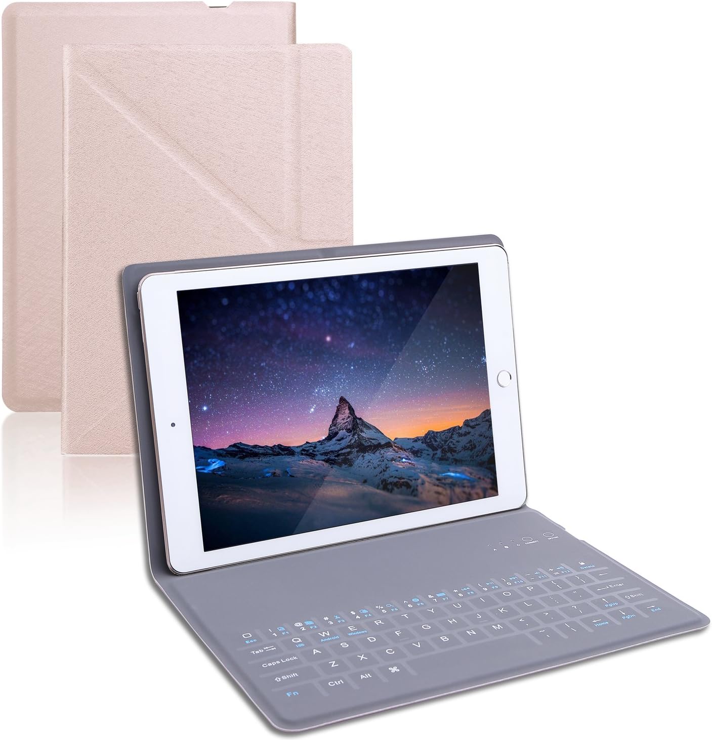 iPad Mini 2 Keyboard Case,iPad Mini Case with Scratch-Resistant Screen Material Keyboard for iPad Mini 1/2 /3/4 Kindle Fire Samsung Galaxy Tab S2 Supports iOS Android Windows System(Pink Gold)