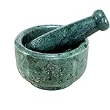 KLEO 5" Diameter Natural Stone Mortar and Pestle Set as Spice Grinder, Medicine Masher - Okhli & Musal (Green)