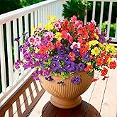 INQCMY Artificial Fake Petunias Flowers for Outdoors Spring Decoration, 12 Bundles Faux Plants UV Resistant Realistic Silk Flower for Outside Planters Patio Porch Yard Window Box (6 Mix Colors)