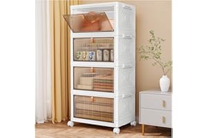 SNSLXH 4 Tier Plastic Storage Bins with Lid 23QT, Stackable Storage Containers with Wheels, Folding Storage Box, Stackable St