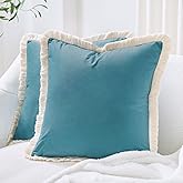 MONDAY MOOSE Decorative Throw Pillow Covers Cushion Cases, Set of 2 Soft Velvet Modern Fringe Tassel Designs, Mix and Match for Home Decor, Pillow Inserts Not Included (18x18 inch, Teal Blue)