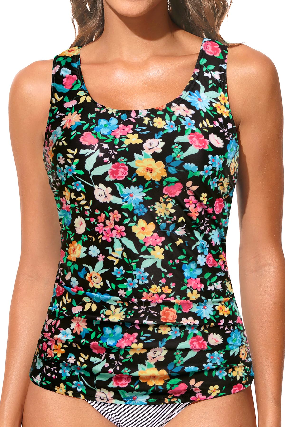 Photo 1 of Colorful Floral Women Tankini Top Only - Tummy Control Bathing Suit Full Coverage Back Swimwear Swim Tank Top No Bottom 2025 XL