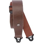 D'Addario Auto Lock Leather Guitar Strap 2.5" Brown | Auto Lock leather guitar straps secure to existing buttons, install fast, hold firmly and deliver premium stage comfort.