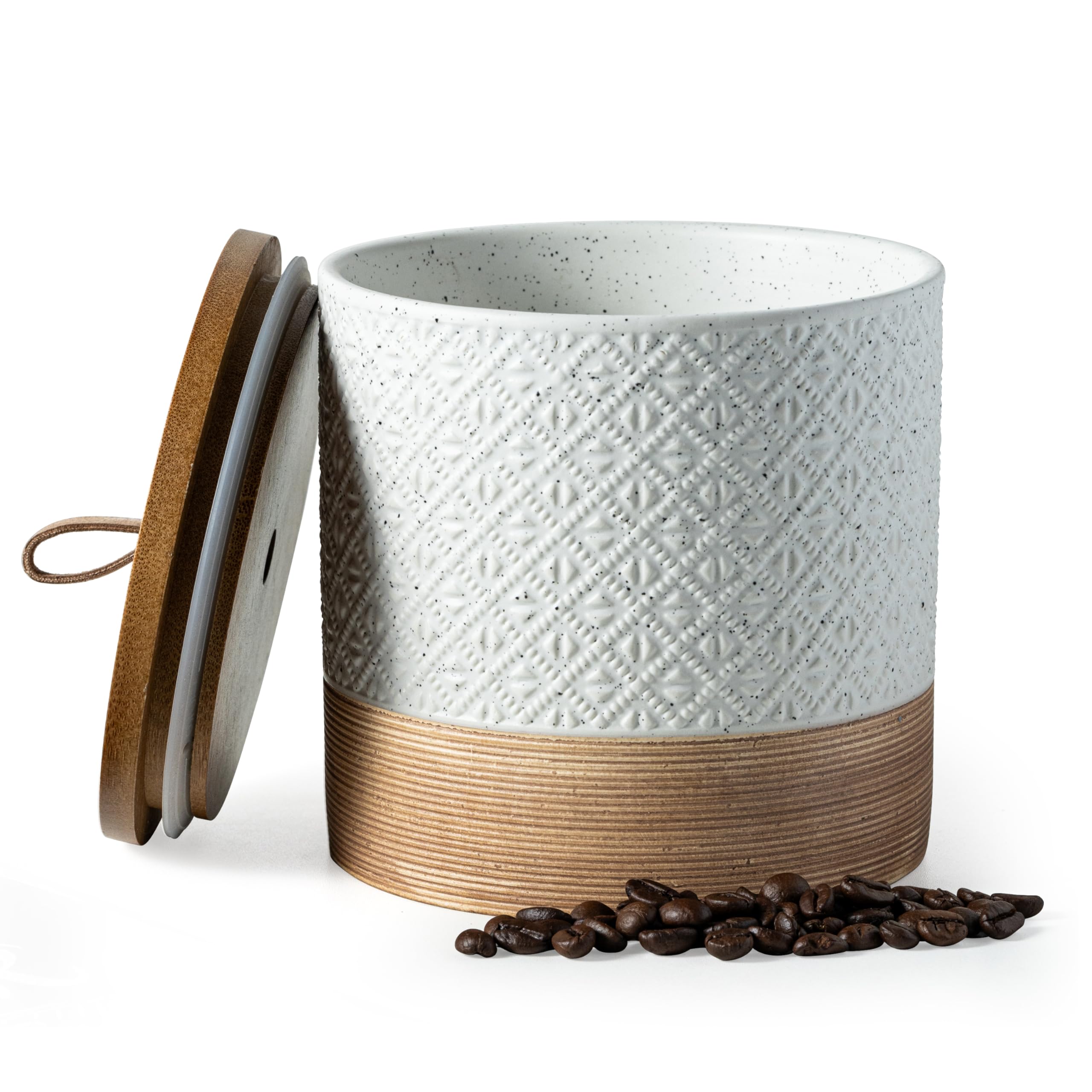 Photo 1 of Miamolo Ceramic Coffee Container Kitchen Food Storage Jars for Spice Sugar Tea Bag, Stackable Farmhouse Jars for Kitchen Pantry - Coffee Bar Accessories Housewarming Weeding Gift - White & 42 fl.oz