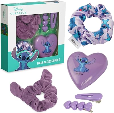 Disney Stitch Hair Clips Scrunchies & Folding Brush Girls Teens Stocking Filler