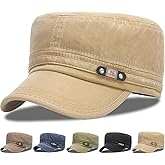 Initlove Cadet Caps for Men Washed Cotton Military Army Cap Flat Top Hat for Women