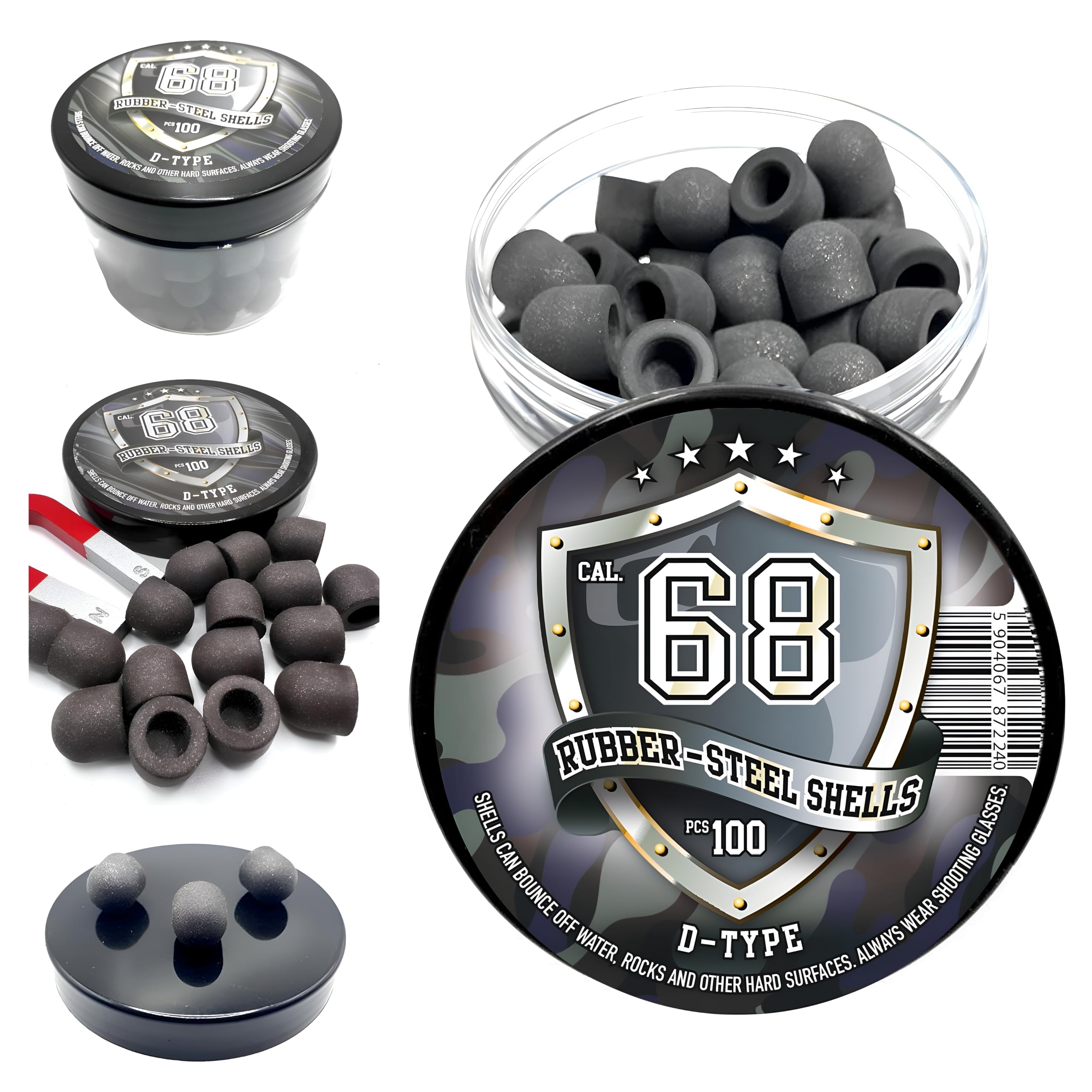 Rubber-Steel Balls in 68 caliber - 100 x D-TYPE Rubber-Steel Shells for Training, Paintball and Home Defense Pistols in .68 cal.