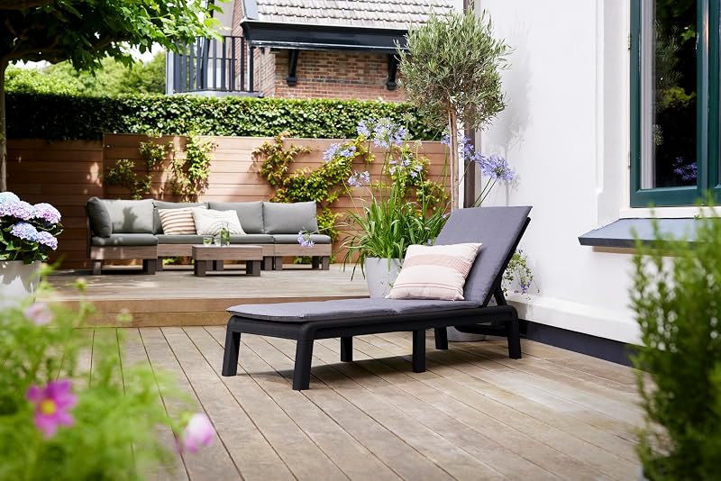 Espreguiçadeira de jardim dobrável Palma com almofada incluída, para terraços exteriores, pátios, jardins, 4 posições, cor de grafite