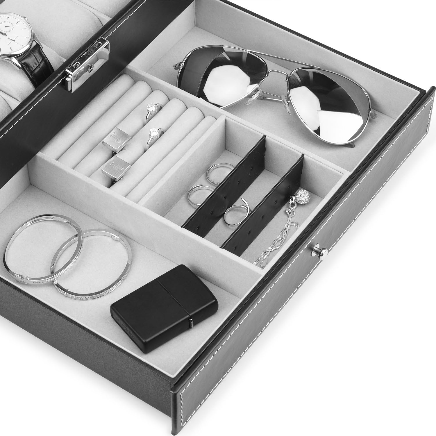Watch Box, 12 Slots PU Leather Case Organizer with Jewelry Drawer for Storage and Display: Home Improvement