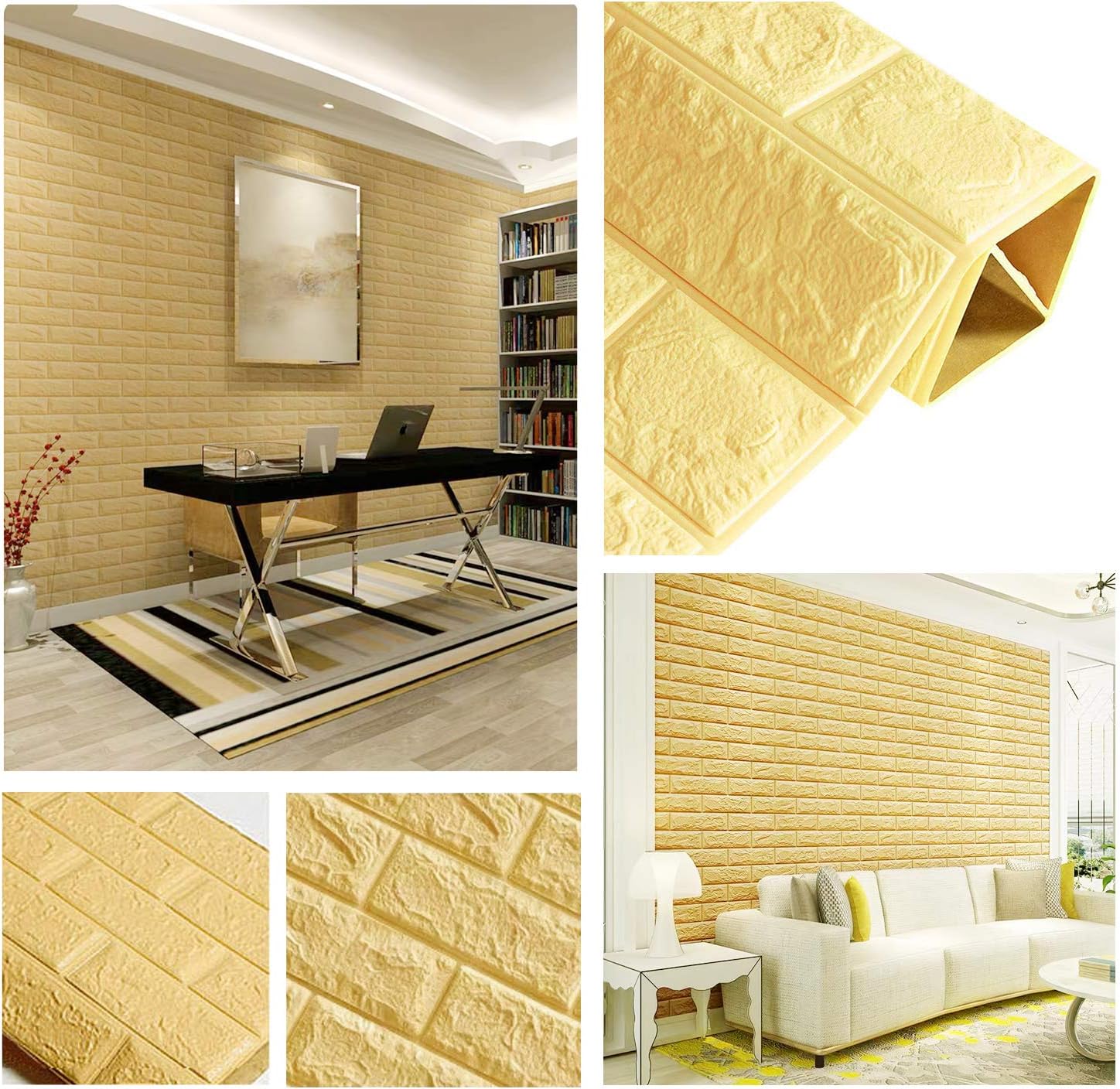 77 cm x 70 cm 5ps, Beige Soontrans Papel Pintado de Pared 3D Ladrillo