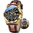 OLEVS Men's Watches Brown Leather with Date,Casual Watches for Men,Large Face Watches Men,Chronograph Mens Watch,Sport Waterproof Business Dress Analog Quartz Men's Wrist Watches Reloj De Hombre