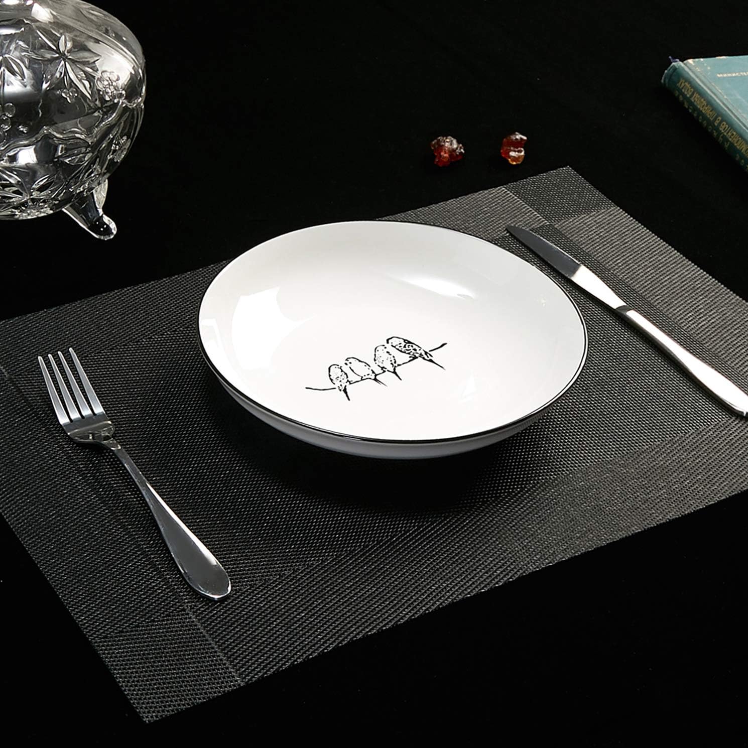 DOLOPL Halloween Placemat Black Placemats Table Mats Set of 6 Easy to Clean Heat Resistant Vinyl Outdoor Placemats for Kitchen Patio Dining Table: Home & Kitchen