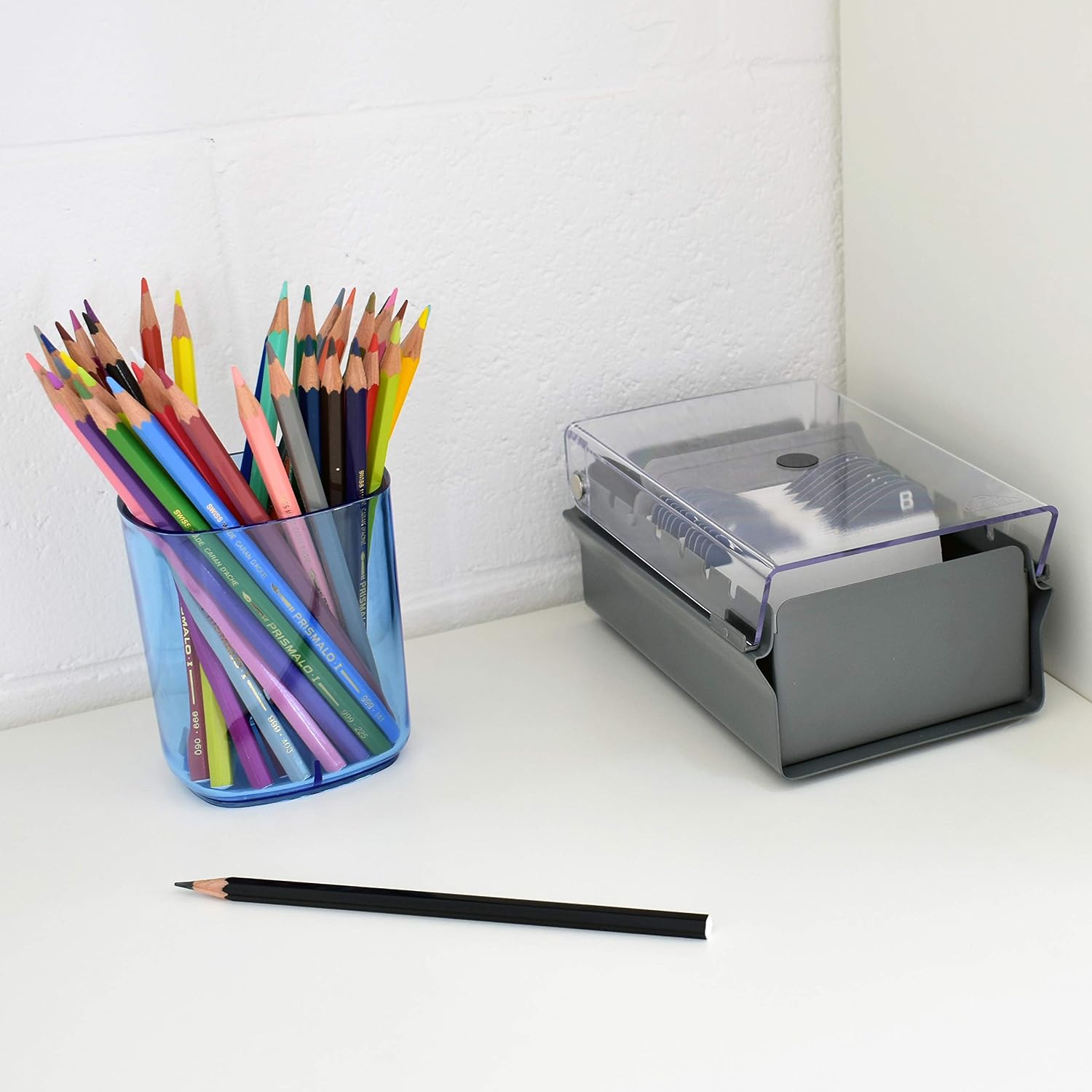 Acrimet Index Business Card Size File Holder Organizer Box Metal Base Heavy Duty (AZ Index Cards and Divider Included) (Gray Color with Clear Crystal Plastic Lid Cover) - Image 3