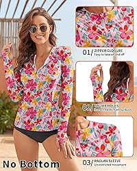 WOWENY Women Rash Guard Long Sleeve Swimsuit Top