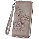VIMUTI Womens Wallet Rfid Embossed Vegan Leather Multi Card Slots Wallets Large Capacity Wristlet Travel Purse for Women