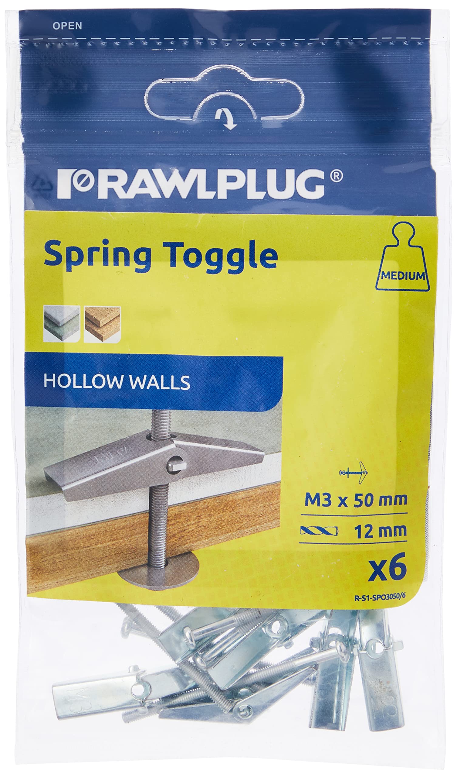 Rawlplug 94 365 Spring Toggle (Card of 6) M3x50mm (6 pieces)