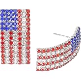 Madison Tyler 4th of July American Flag Star Earrings for Women Patriotic | Independence Day Sequin Mesh Dangle Clip On Earrings Metallic Rhombus Memorial Day Gift