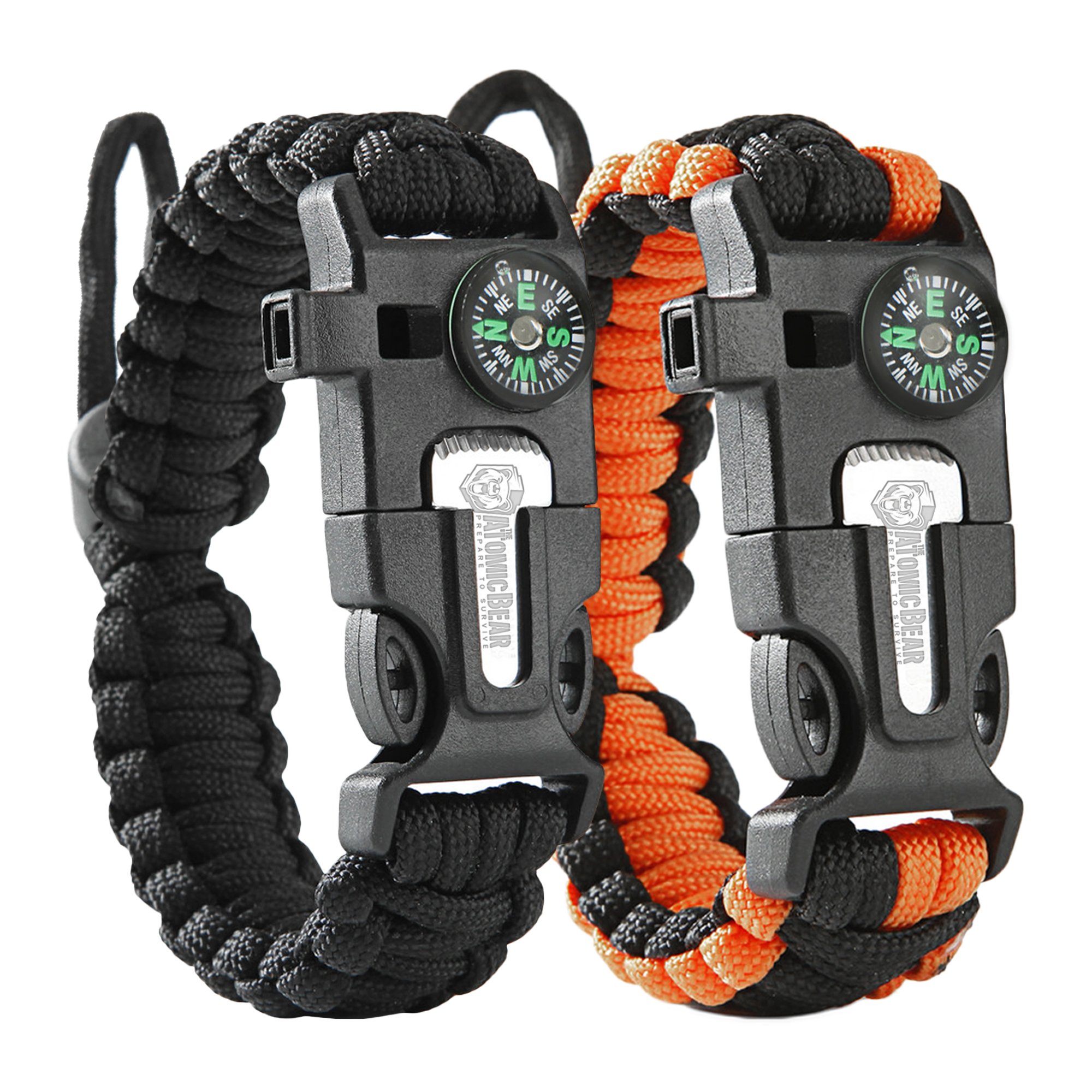 Atomic Bear Paracord Bracelet (2 Pack) Adjustable Fire Starter