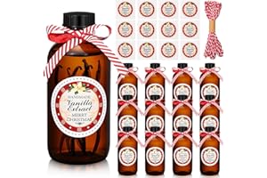 Uiifan 12 Pack Boston Glass Bottle, Bottles for Homemade Vanilla Extract Vanilla Extract Bottles Brown Glass Bottles Amber Bottles and 12 Pcs Vanilla Extract Stickers for Christmas Syrup Gift (2 oz)