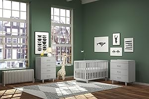Child Craft Tremont Crib, 3-Drawer Dresser with Changing Table Topper Nursery Set, 3-Piece, includes 4-in-1 Convertible Crib, Dresser with Topper, and Chest, Grows with Your Baby (Gentle Gray)