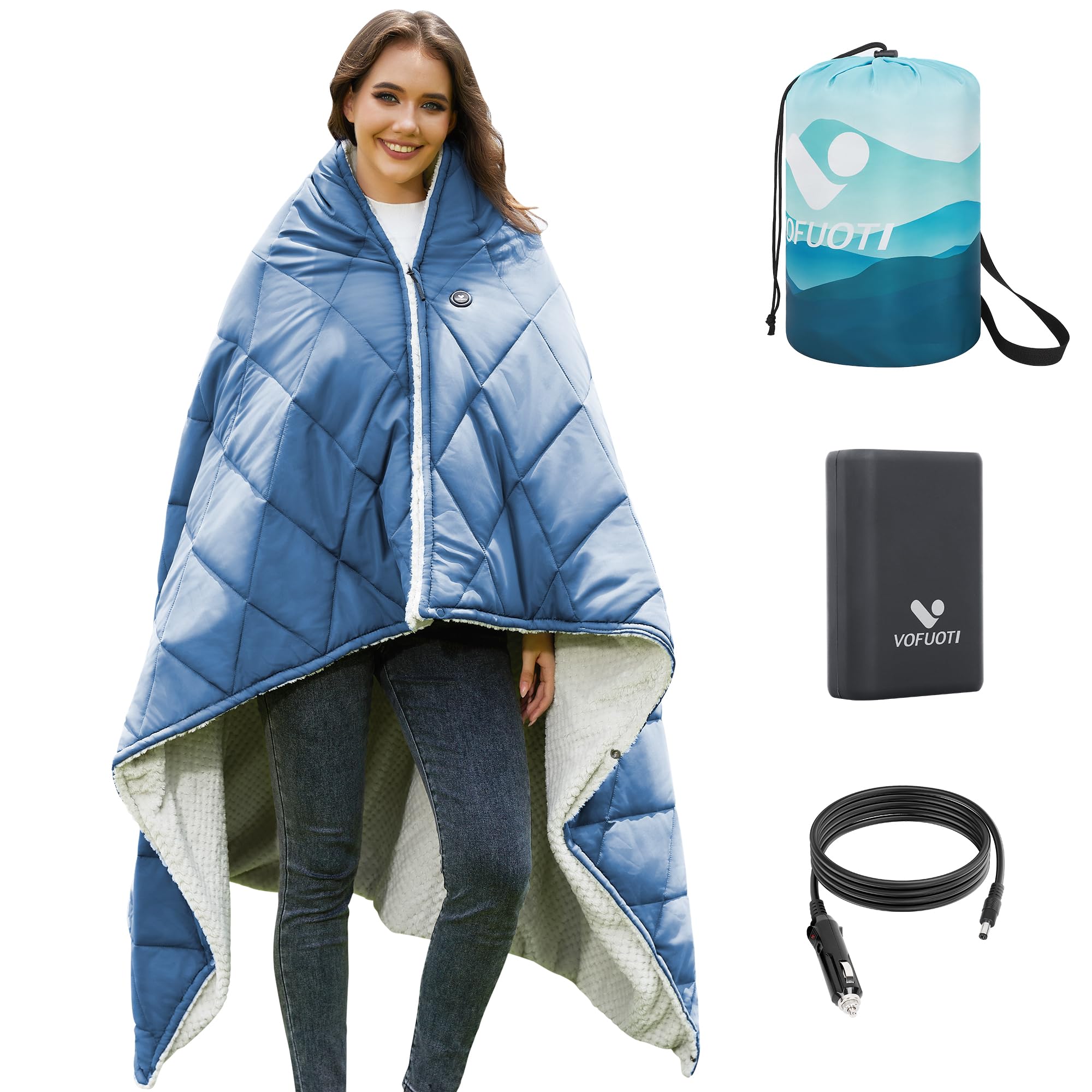 Photo 1 of *** NO POWER CABLE *** Heated Blanket Battery Operated,12V Cordless heating pad with 15000 battery,Heated Shawl Throw Blanket,Wearable Heated Blanket,Sherpa Lining,3 Heating Set for Car,Camping,Backpacking,Hiking,Travel