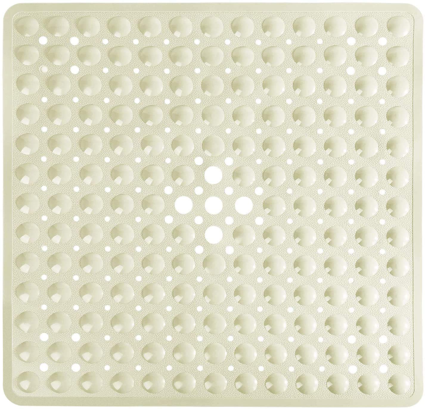 Yimobra Square Bath Shower Tub Mat for Bathroom, Non Slip Bathtub Mats with Suction Cups, Drain Holes, Machine Washable, 53 x 53 cm, Beige