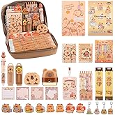 Lebaley Capybara Gifts - 27PCS Capybara Pencil Case,Capybara Stationery Set,Cute Back to School School Supplies,Pencil Bag include Gel Pens Pencil Sticky Notes Pins Notebook Card Holder Key Chain