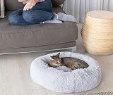Enjamoy Plush Donut Dog Bed Grey 60cm Round Self-Warming Cozy Calming view 5