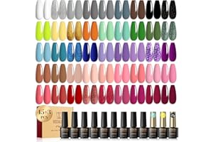 ROSALIND 48PCS Gel Nail Polish Set, 45 Colors White Black Nude Pink Colorful Collection Gel Polish Set with 3 Pcs Gel Top Coat and Base Coat Set Nails Art Manicure Home Salon for Women