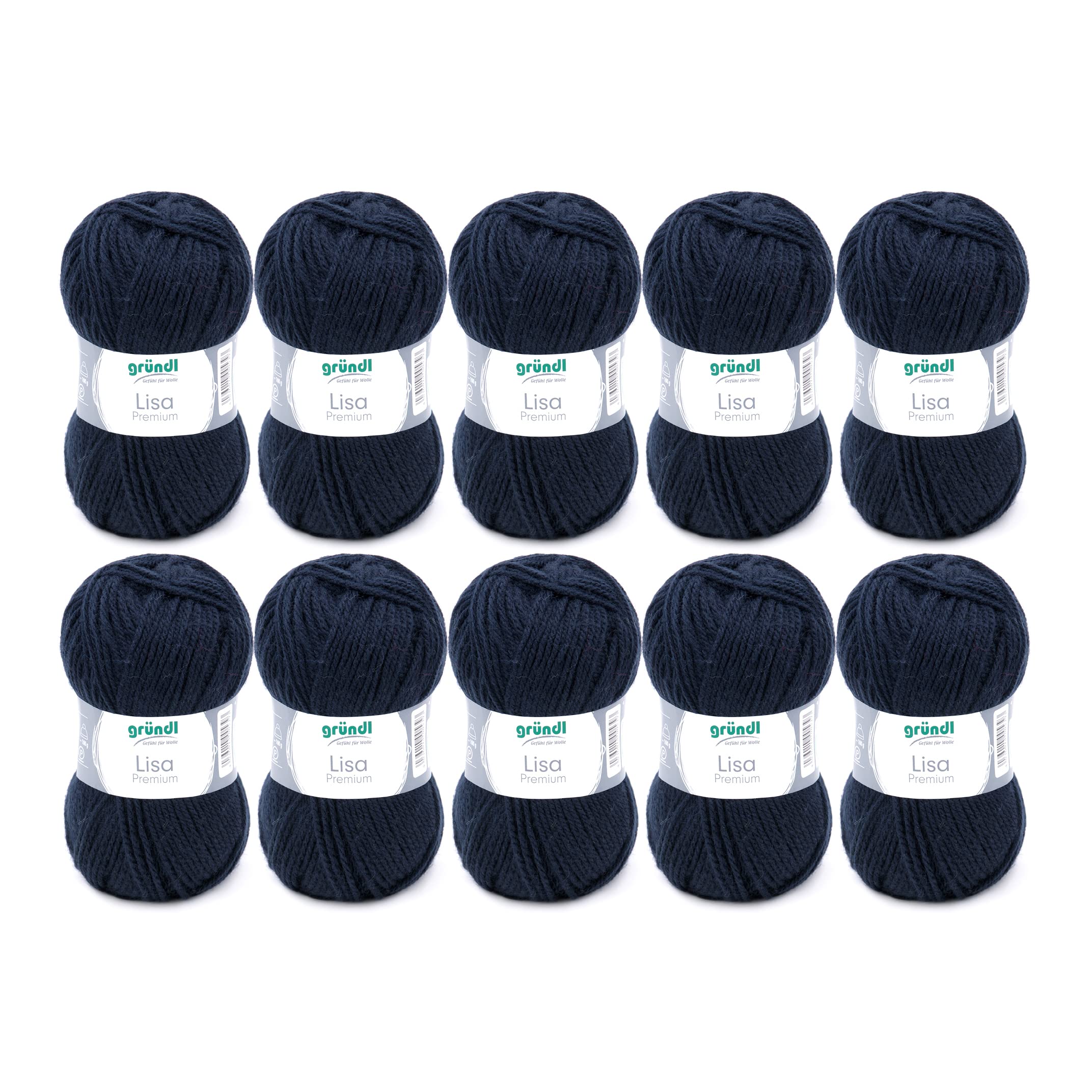 Gründl Lisa Premium Uni-Pack of 10 Balls, Acrylic, Marine 19, 10x 50g, 10P760-19