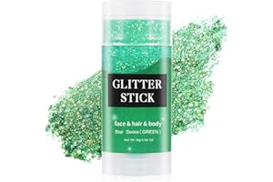 MEICOLY Green Face Glitter Stick,St Patricks Day Accessories,Irish St Patricks Day Outfit for Women,Face Body Hair Glitter for Women Kids,Rave Festival Mermaid Chunky Green Makeup for Mardi Gras