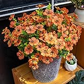 VDVST Fall Artificial Flowers for Outdoors, 10 Bundles UV Resistant Artificial Outdoor Flowers, Not-Fading Silk Faux Fall Flowers for Outdoor Planters for Home Garden Porch Decor, Orange