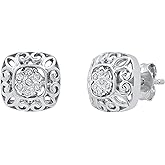 Dazzlingrock Collection Ladies Cluster Flower Design Filigree Stud Earrings with Round Diamond Accents | 925 Sterling Silver