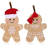 Whaline 2Pcs Christmas Hand Towel Gingerbread Man Women Cotton Dish Towel with Hanging Rope for Bathroom Hand Drying Kitchen Cleaning Cooking