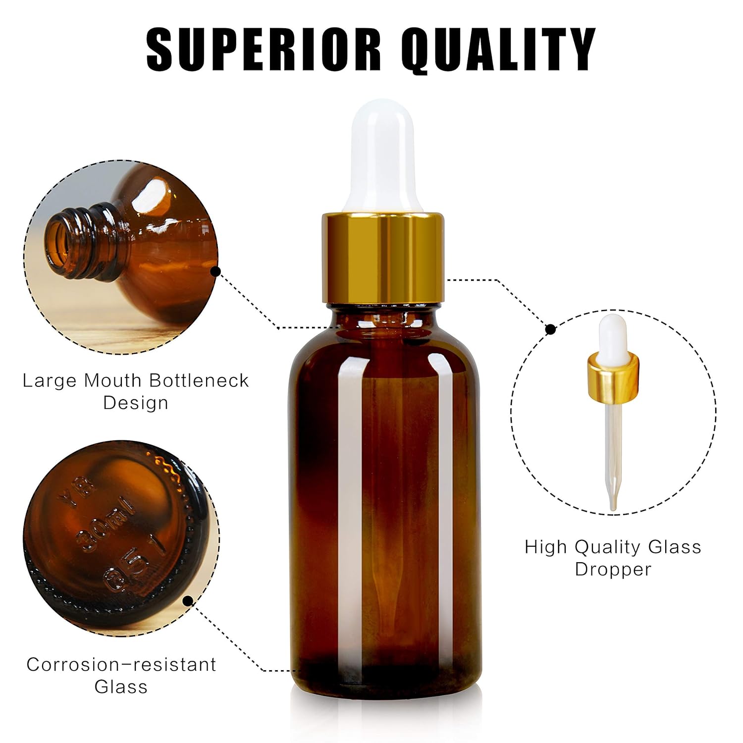 XIA QIAN GE 24 Pack, 1 oz Dropper Bottles for Essential Oils,30ml Amber Glass Bottles with Eye Droppers Tincture Bottles,Leak Proof Travel Bottles for Liquids,Lab Chemicals: Beauty