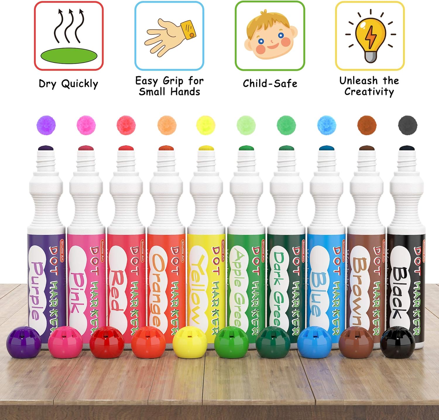 Shuttle Art Bingo Dabbers, 10 Colours Bingo Pens (40ml) with Dot Colouring Book & 70 Patterns PDF Sheets - Image 3