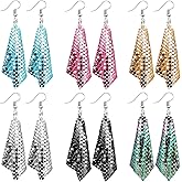 Hicarer 6 Pairs Sequin Dangle Earrings Mesh Grid Tassel Disco Earrings Women Colorful Sequin Tassel Long Drop Dangle Large Disco Dangles for Women Jewelry Gift