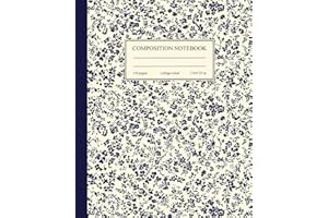Composition Notebook College Ruled: Vintage Blue Floral Botanical Illustration | Floral Aesthetic Journal for College, School