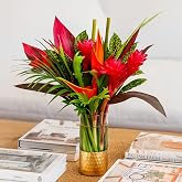 BloomsyBox: Tropical Bouquet Treasure with Bright Heliconias, Red Ginger and Tropical Greener | Fresh Cut Flowers, Hand-Tied, Farm Fresh Flowers Bouquet | Perfect for any special occasion | No Vase