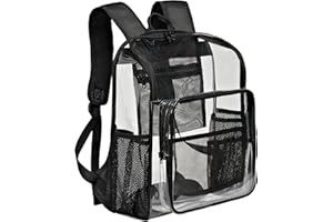 KUI WAN Clear Backpacks for School Large Clear Bookbag with Multi-Pockets PVC Transparent Backpack for College, Work, Black