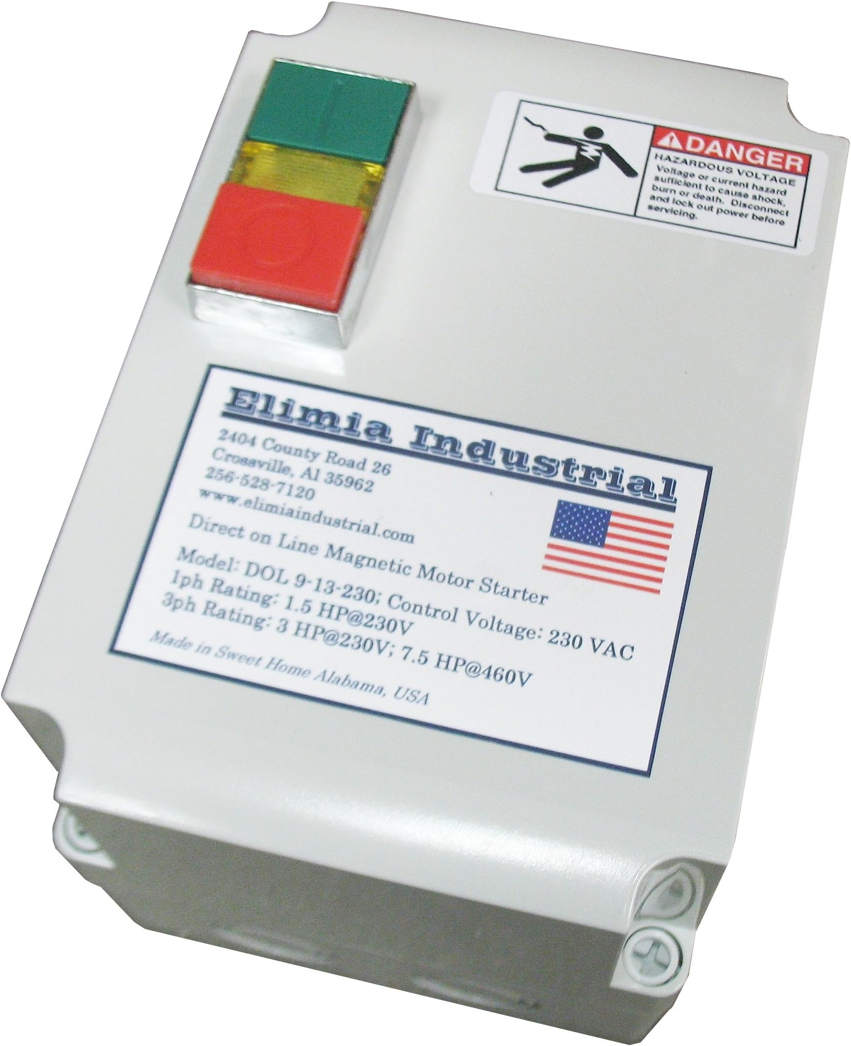 Elimia Enclosed Magnetic Motor Starter, Single Phase, 1/2 HP, 230V, 1 Phase,Nema 4X, 4-6 Amp Overload, Made in USA