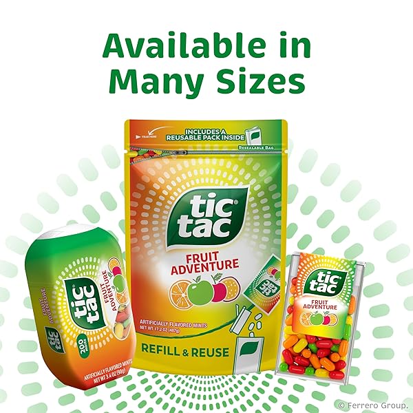 TIC TAC FRUIT ADVENTURE, ON-THE-GO POCKET-SIZED MINTS, 200 PIECES, 4 BOTTLE PACKS, 3.4 OZ EACH
