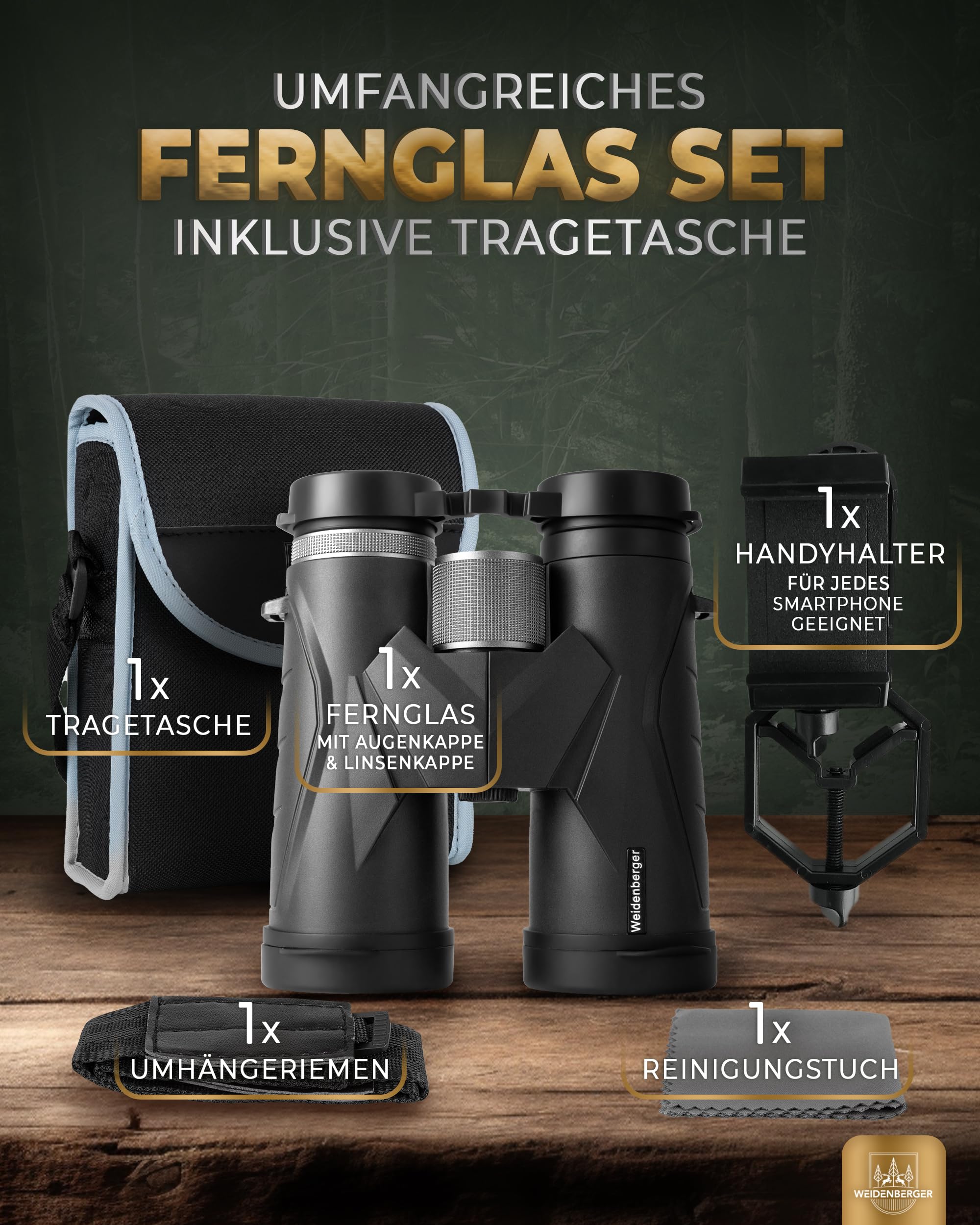 Weidenberger Fernglas 12x42, [TESTSIEGER] Magnesium Fernglas mit Nitrogenfüllung und wasserdicht, für Erwachsene, BAK4 HD Prisma + FMC Objektiv, auch Brillenträger geeignet (Schwarz, 12x42) 4