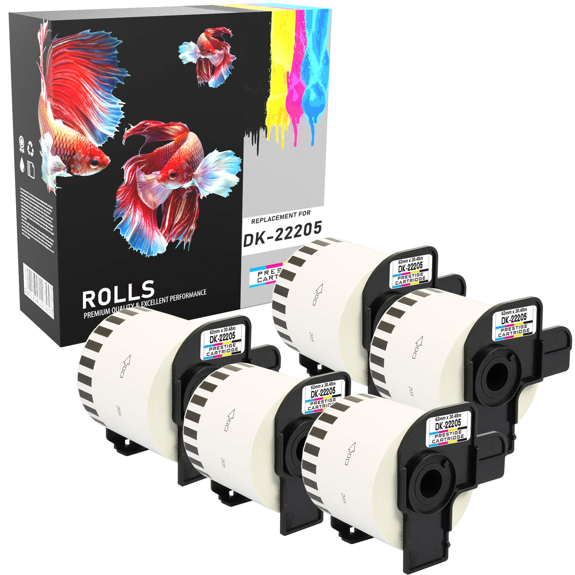 Prestige Cartridge DK22205 62 mm x 30.48 m Continuous Address Labels Roll for Brother P Touch QL-500/QL-550/QL-560/QL-1050 (Pack of 5)