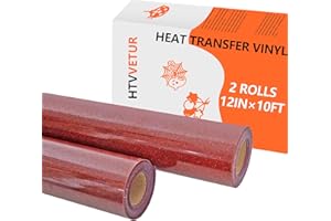 HTVVETUR Glitter Red HTV Vinyl Heat Transfer Vinyl - 2 Rolls 12" x 10ft Glitter HTV for Shirts, Iron on Vinyl for Cameo - Easy to Cut & Weed for Heat Vinyl Design (Glitter Red, 20ft)