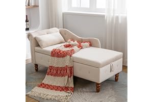 HomJoones Tufted Upholstered Velvet Rolled Arm Chaise Lounges Indoor Chair, Right Arm Facing Chaise Lounge with Nailhead Trim and 1 Pillow,for Living Room Bedroom Office (Beige)