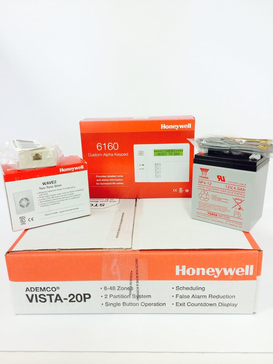 Honeywell Vista 20P, 6160 Keypad, Battery, Siren, RJ31X Jack and Cord Kit Package